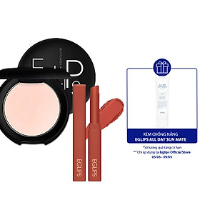 Combo Phấn phủ dạng nén Eglips Blur Powder Pact +Son Muse in Velvet Lipstick màu 04 Over Chili tặng 1 kem chống nắng Sunmate