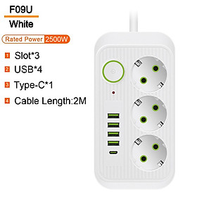 Multiprise EU Plug Ổ cắm Dải nguồn với Dây mở rộng USB Bộ lọc mạng gia đình thông minh Bảo vệ quá tải Ổ cắm điện AC Tiêu chuẩn: Phích cắm EU