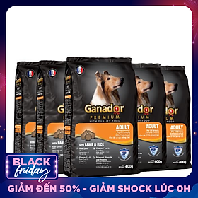 Combo 5 gói thức ăn cho chó trưởng thành Ganador vị thịt cừu & gạo Lamb & Rice 400gram