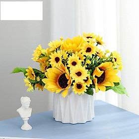 Chậu hoa nhân tạo để bàn, bình hoa hướng dương cắm sẵn trang trí nhà cửa tươi sáng