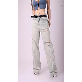 Quần Jeans kèm thắt lưng ống rộng -J52 - Xanh Jeans