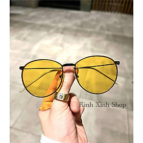 Kính râm Mắt tròn vàng thiết kế đơn giản đi ngày đêm + Tặng hộp đựng, khăn lau