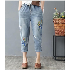 Quần jean baggy nữ thêu họa tiết hàng cao cấp xuất khẩu QB08