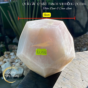 Quả cầu 12 mặt thạch anh hồng NHASAN QC1386 nặng 2.82kg, đường kính 12cm, mặt cạnh 8cm