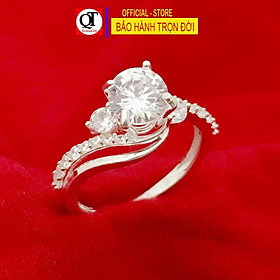 Nhẫn nữ đẹp giá rẻ chất liệu bạc ta ổ kết đá gắn kim cương nhân tạo 6ly trang sức Bạc Quang Thản