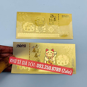Tiền Macao 100 Hình Con Mèo Plastics Vàng - Quà tặng ý nghĩa Tết - MẪU 2