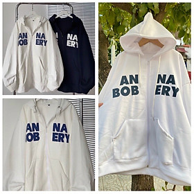 Áo khoác hoodie zip ANNA, Áo khoác nỉ bông dày dặn ANNABOB màu xanh đen form rộng unisex nam nữ