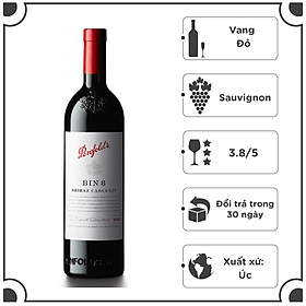 Rượu vang đỏ Úc Penfolds Bin 8 Cabernet Shiraz 750ml 14,5% - Không hộp