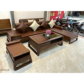 Bộ bàn ghế phòng khách , sofa góc L gỗ sồi chân quỳ 2m80 x 2m MA2- Đồ Gỗ Mạnh Hùng