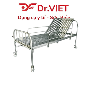 Giường inox 1,2mét vạc hộp kín 1 tay quay, có thanh chắn + bánh xe + có bô