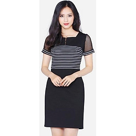Đầm tay ngắn phối kẻ The One Fashion DDC1623DE