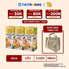 Lốc 3 hộp Sữa hạt Hạnh nhân DHA 137 DEGREES 180ml - ĐƠN 399K TẶNG TÚI