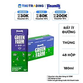 Thùng 48 Hộp Sữa Tươi Tiệt Trùng Vinamilk Green Farm Rất ít đường - Lốc 4 Hộp 180ml