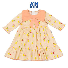 Đầm tay dài bé gái họa tiết hoa Kim Hương Nơ Cam cotton - AICDBGIVIGWH - AIN Closet