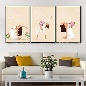 Tranh treo tường trang trí decor phòng tập yoga tranh yoga 3 tặng kèm đinh treo