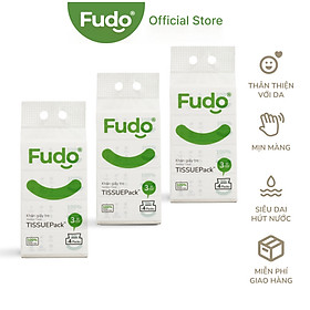 khăn giấy khô Fudo® TISSUEPack™ từ sợi tre từ tre - 03 Túi lớn -12 gói/130 tờ - 03 lớp siêu thấm