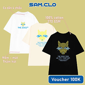 Áo thun nam nữ SAM CLO tay lỡ form rộng Unisex mềm mại, thoáng mát mặc cặp, nhóm in ĐẦU SÓI THE ZOOZ - 100% COTTON