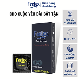 Bao cao su Feelex Performa Premium siêu mỏng, kéo dài thời gian quan hệ, hộp 10bcs