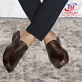 Giày sục nam da bò màu Nâu Trường Hải Đế Kếp không trơn May đế chắc chắn DN130