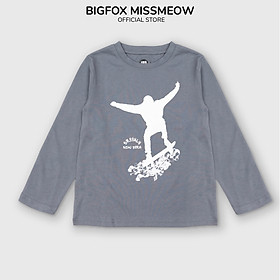 Áo thun dài tay cho bé trai BIGFOX MISS MEOW size đại, vải cotton mùa thu đông in đẹp cỡ 7,11,15 tuổi 30kg 50kg