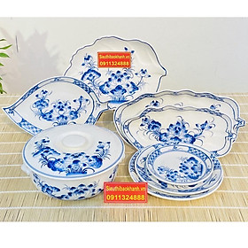 Set bát đĩa ăn Bát Tràng vẽ sen
