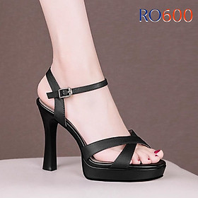 Giày sandal nữ cao gót 9 phân hàng hiệu rosata đẹp màu đen da mềm ro600