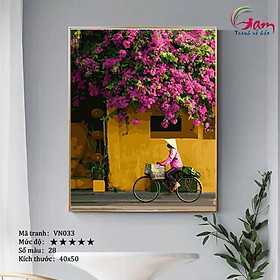 Tranh tô màu theo số phong cảnh Việt Nam Hội An mới lọ màu to 5ml + 2 bộ cọ + khung 2.5cm VN033