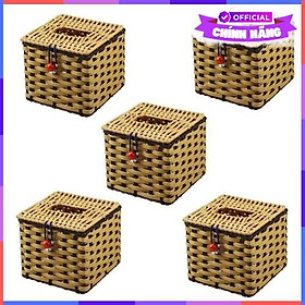 Mua Bộ 5 Hộp Đựng Giấy Ăn Vouller Mây Đan Thủ Công (12 X 12 X 8 Cm) - Hàng Chính Hãng