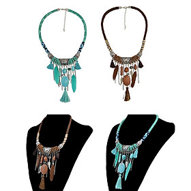 2 PCS Statement Bib Necklace Green And Brown