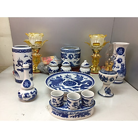 Mua Bộ bát hương thờ rồng xanh Lam ( gốm sứ bát tràng cao cấp)  comboo cả bộ + tặng tro đủ bát hương tặng nước sái tịnh đồ thờ