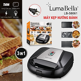Máy kẹp nướng bánh mỳ đa năng công suất cao 750W Lumabella LB-58061, LB-58097, khay bánh donut, bánh tàn ong, khay ngang - HÀNG CHÍNH HÃNG