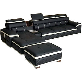 Sofa góc L Juno Sofa kiểu da 3m1 x 1m6 và đôn 80 x 80 cm chức năng đầu bật