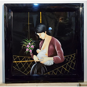 Mua TRANH SƠN MÀI ĐẮP NỔI THẾP VÀNG BẠC - TÌNH MẪU TỬ