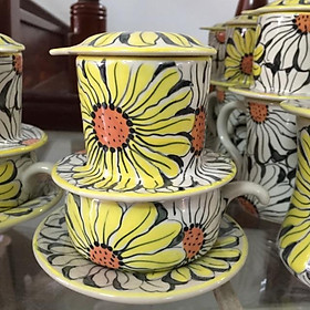 Mua Phin cà phê  - họa tiết hoa Hướng Dương vẽ tay thủ công