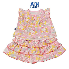 Bộ quần áo Ngắn bé gái họa tiết Mèo Kitty Hồng cotton - AICDBGRUYXSY - AIN Closet