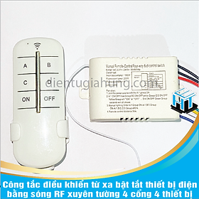 Hình ảnh Công tắc điều khiển từ xa bật tắt thiết bị điện bằng sóng RF xuyên tường 4 cổng 4 thiết bị