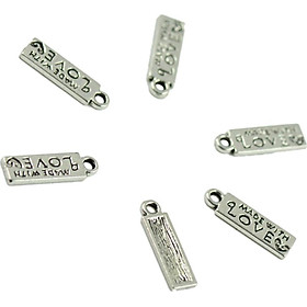 50pcs Tibet Silver MADE WITH LOVE Heart Rectangle Heart Charms Pendant