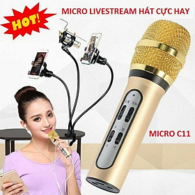Micro thu âm C11 livestream cao cấp tặng kèm tai nghe livestream ca hát, bán hàng online