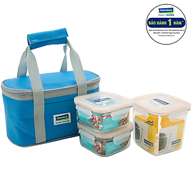 Bộ 3 Hộp Thủy Tinh Glasslock Lunch92-49 920ml Và 480ml X 2 + Túi Giữ Nhiệt (Giao Màu Ngẫu Nhiên)