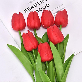 (Siêu sale) Một bông Hoa Tulip lá thẳng PU cao cấp - Hoa giả lụa trang trí, để bàn, chụp ảnh H15