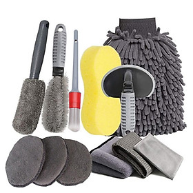 12PCS Car Wash Cleaning Tools Kit Automobile Tire Wheel Hub Brush Microfiber Washing Gloves Towel Wash and Polishing Sponge for Car Wahing Grooming