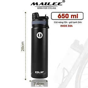 Bình Đựng Nước Thể Thao Giữ Nhiệt Inox Không Gỉ 304 ESL-053 650ml Gắn Trên Xe Đạp/ Ô tô/ Xe Hơi Có Ống Hút - Mai Lee