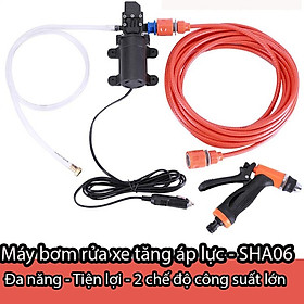 Bộ máy bơm rửa xe tăng áp lực nước 12V tặng kèm Adapter