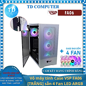 Vỏ máy tính Case VSP FA06 [TRẮNG] sẵn 4 Fan LED ARGB Gaming Kính cường lực (ATX, mATX, ITX) - Hàng chính hãng Tech Vision phân phối