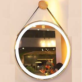 Mua Gương led tròn có dây da treo tường dùng trang điểm  phòng ngủ  nhà tắm G05
