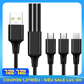 Cáp Sạc Đa Năng 3 Đầu : Lightning - Type C - Micro USB. Sạc Tốc Độ Cao (Có Thể Truyền Dữ Liệu) 1.2m Helios