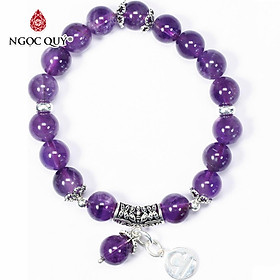 Vòng tay đá thạch anh tím charm 12 cung hoàng đạo bạc size hạt 8mm - Ngọc Quý Gemstones