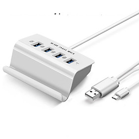 Bộ chia 4 Cổng USB OTG HUB Chuẩn Type-C Kiêm Giá Đỡ Kết Nối Điện Thoại Với Chuột Và Bàn Phím Chơi Game Mobile - Hàng Chính Hãng