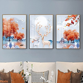 Tranh Những Chú Hươu Có Cặp Sừng Tuyệt Đẹp - Tranh Canvas Bộ 3 Bức Treo Tường Giá Rẻ