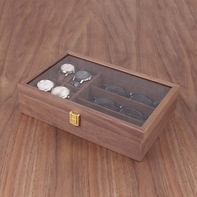 Wooden Watch Box Lockable Velvet Lining with Clear Top Vintage Men Women